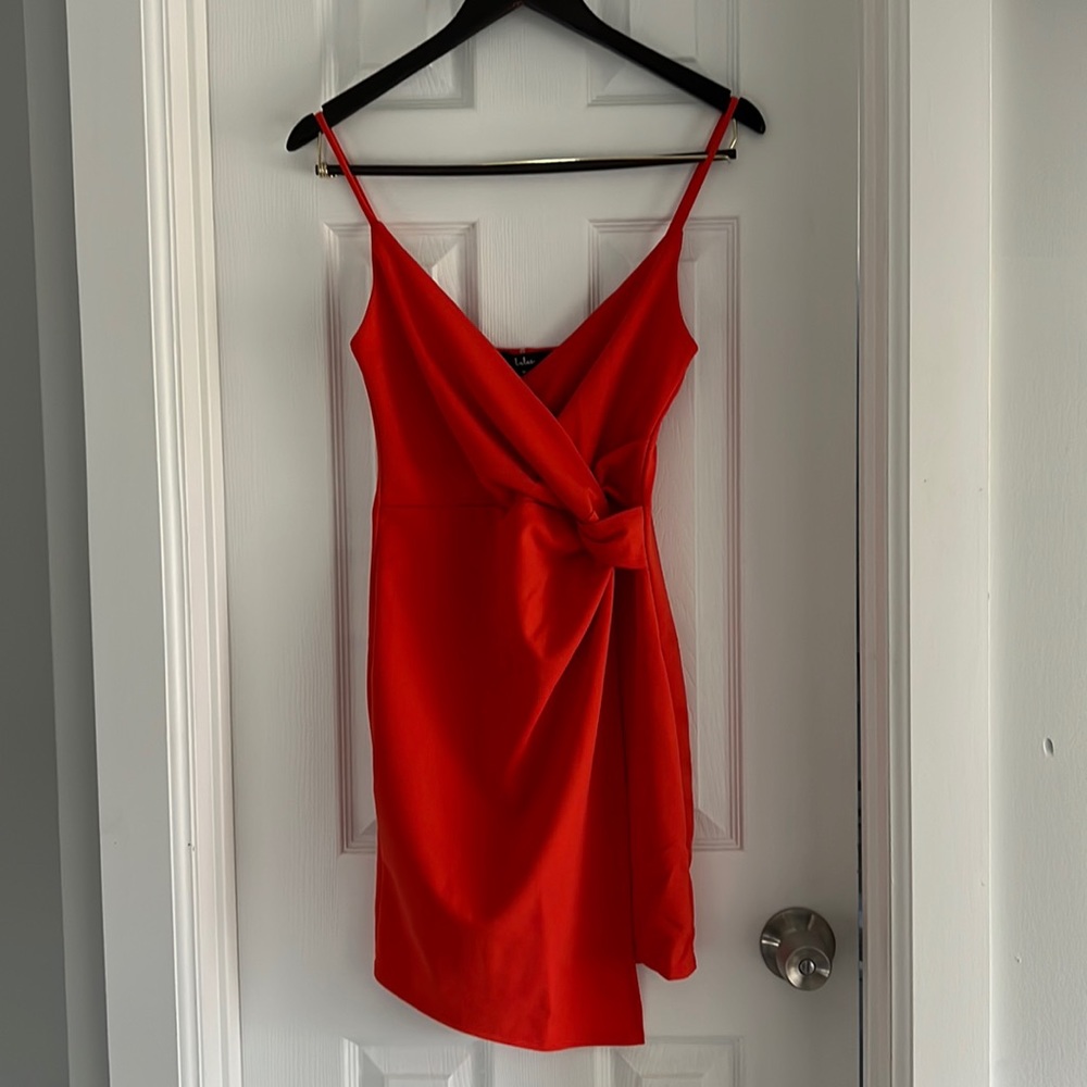 Lulus | Ready for the Night Coral Red Twist-Front Mini Dress - Women's M